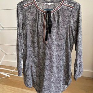 Daniel Rainn Long Sleeve Blouse w/ embroidered trim tie tassels